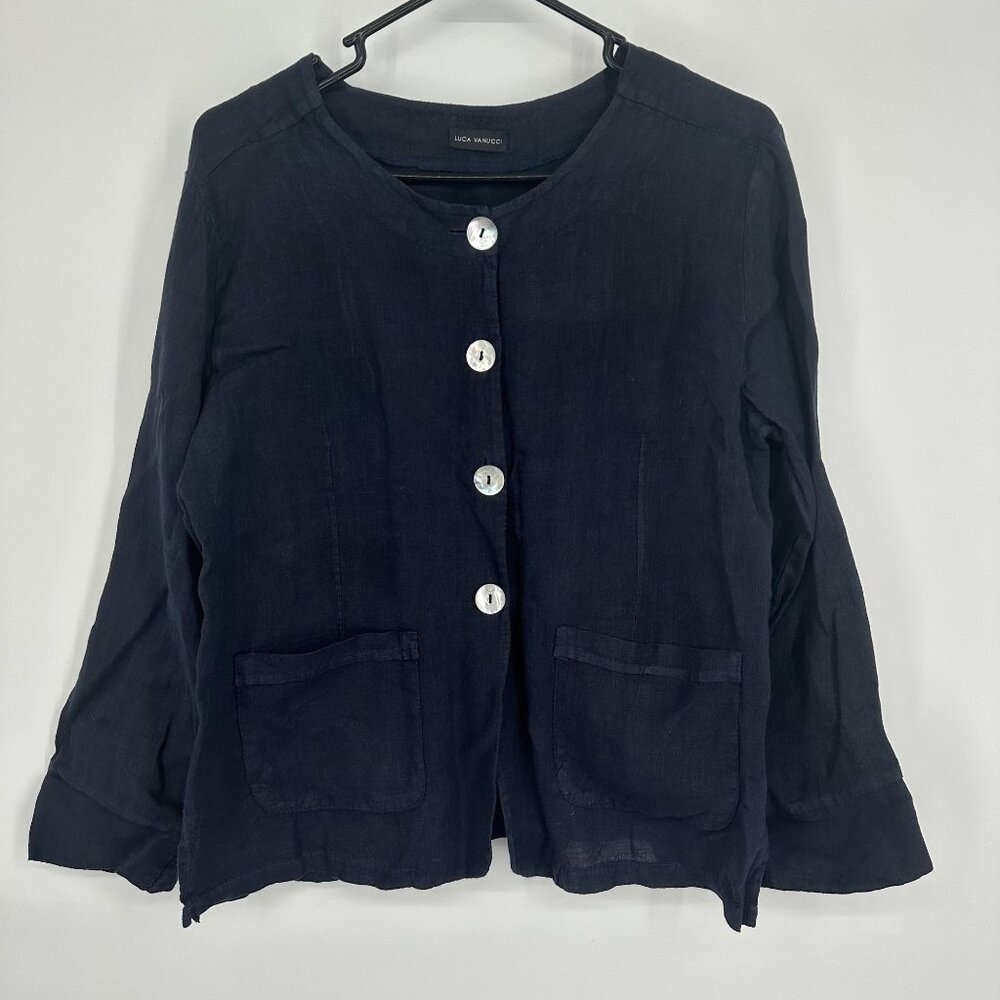 Luca Vanucci Women's Linen Top‎ and pant set Lagenlook 100% Linen Navy Blue Size